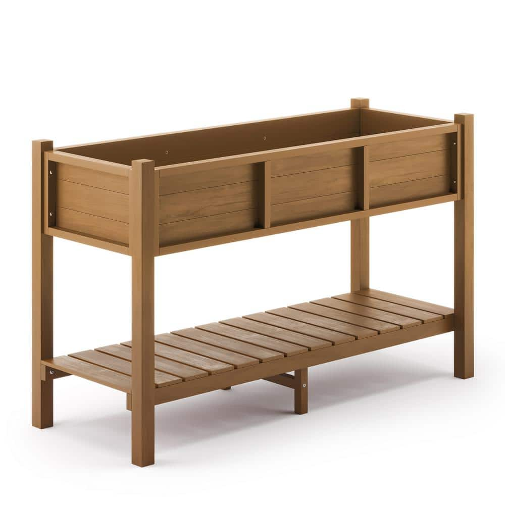 LUE BONA 48in.x18in.x30in.Raised Planter Boxes， Elevated Plastic Garden Bed Stand for Backyard， Patio， Balcony-Teak DPTHD230022-10