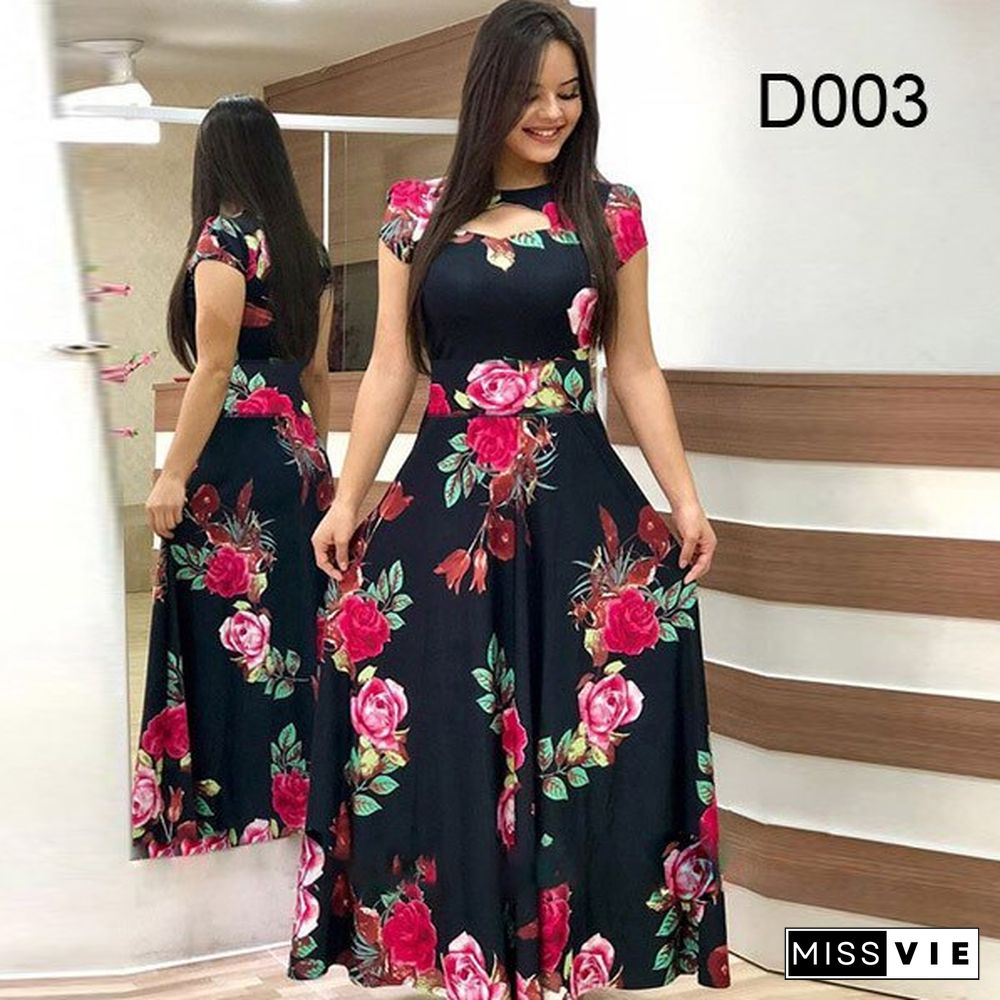 Digital Print Ashion Style Large Skirt Dress Vestido Feminino Vintage Bodycon Maxi Dresses For Women Sexy Dress