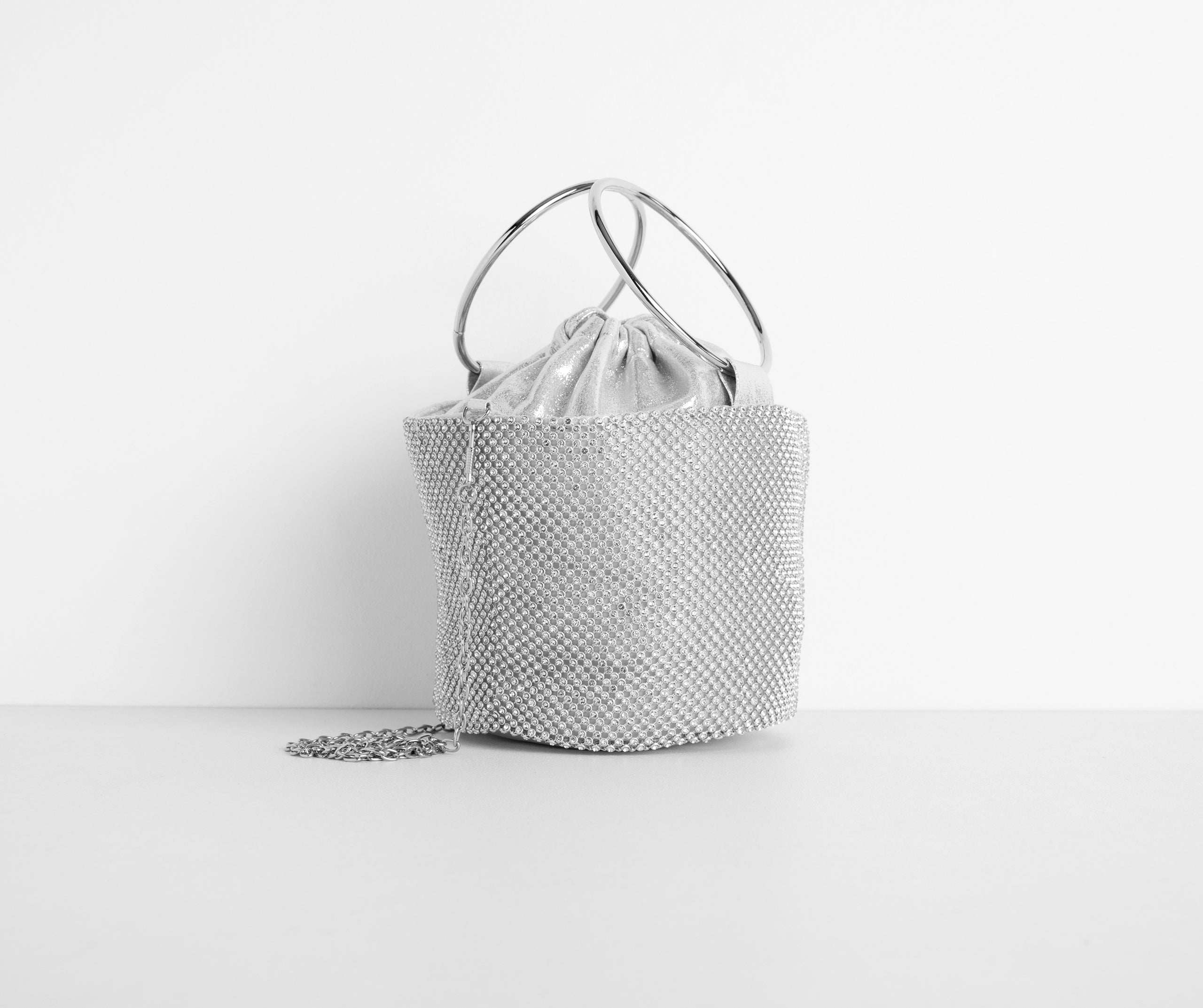 O-Ring Handle Rhinestone Bucket Purse