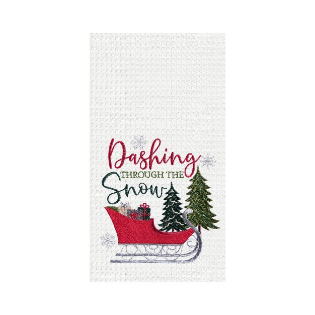 X 18 quot Christmas Holidy quot dashing Through The Snow quot Sentiment Cotton Waffle Weave Kitchen Dish Towel