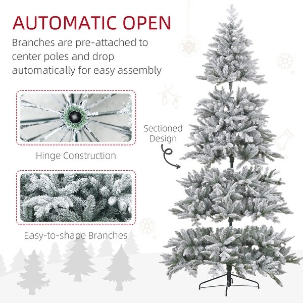 HOMCOM 6ft Snow Flocked Artificial Christmas Tree with 994 Tips，Foldable Metal Stand，Easy Assembly，Hinged Xmas Tree for Home