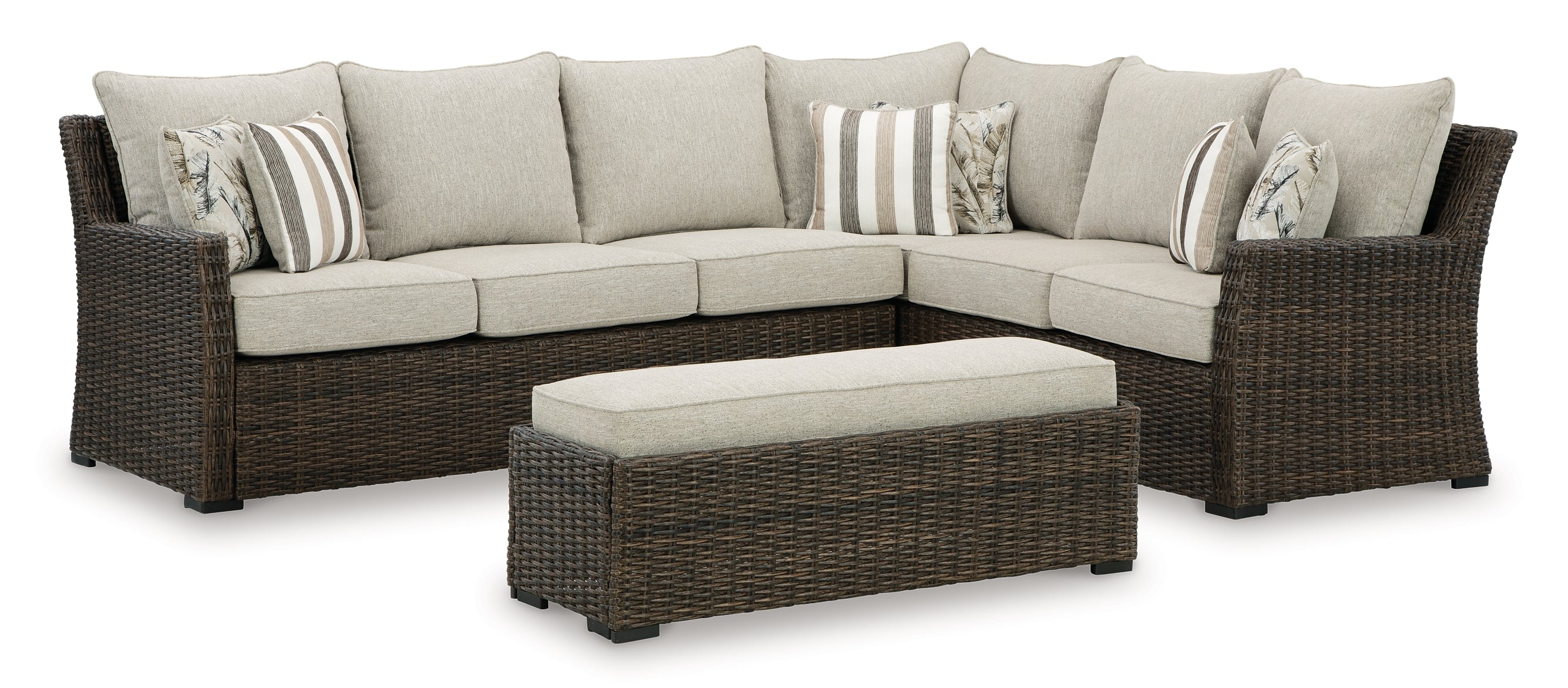 Brook Ranch Outdoor Sofa Sectional/Bench with Cushion (Set of 3)