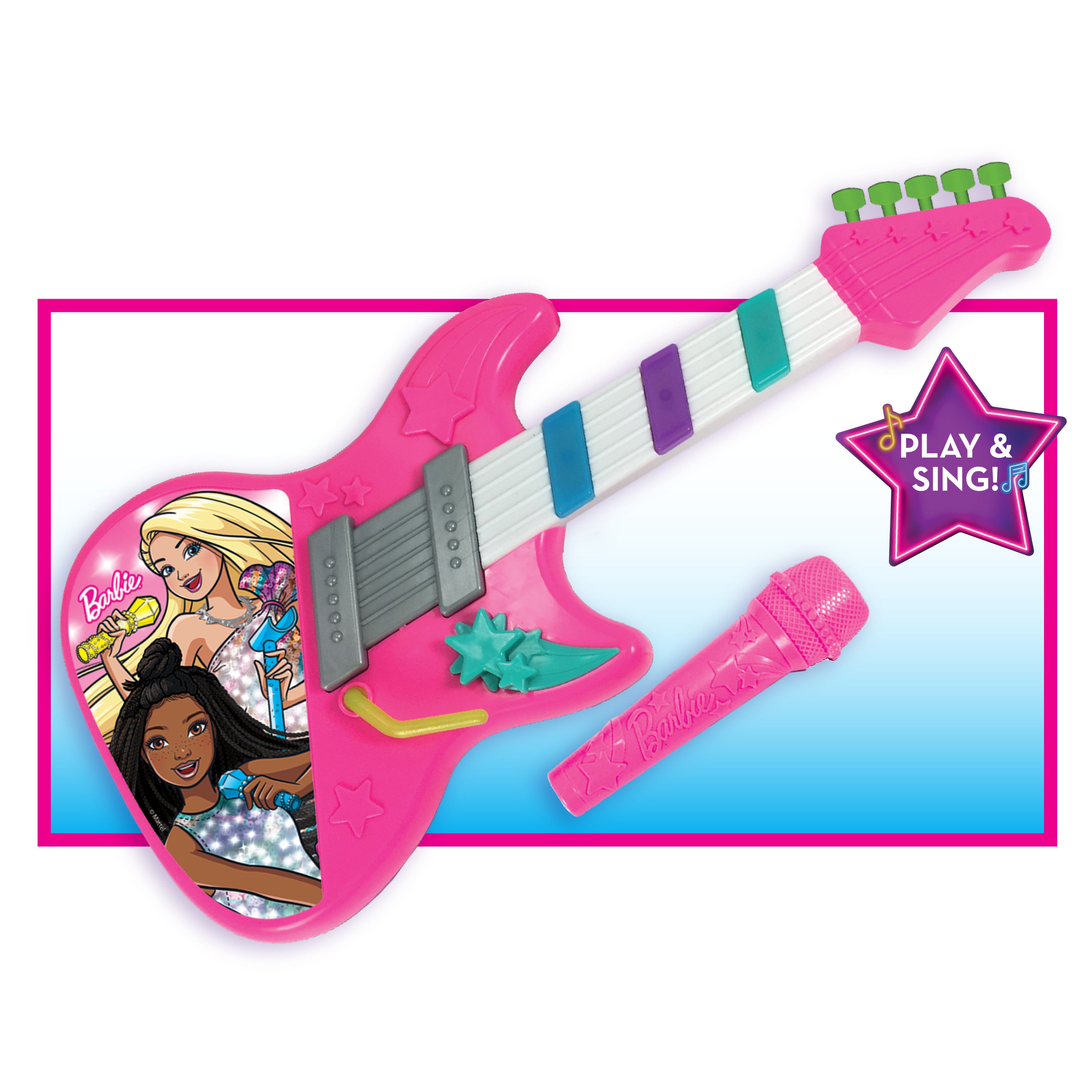 Barbie Rock Star Guitar， Interactive Electronic Toy Guitar with Lights， Sounds， and Microphone，  Kids Toys for Ages 3 Up， Gifts and Presents