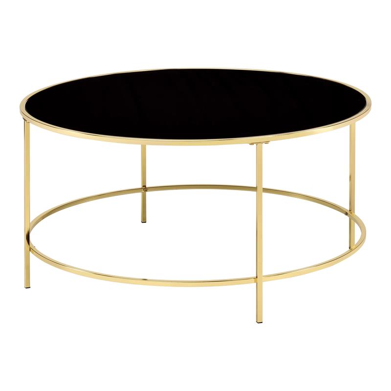 Bowery Hill Contemporary Glass Top Round Coffee Table in Brass