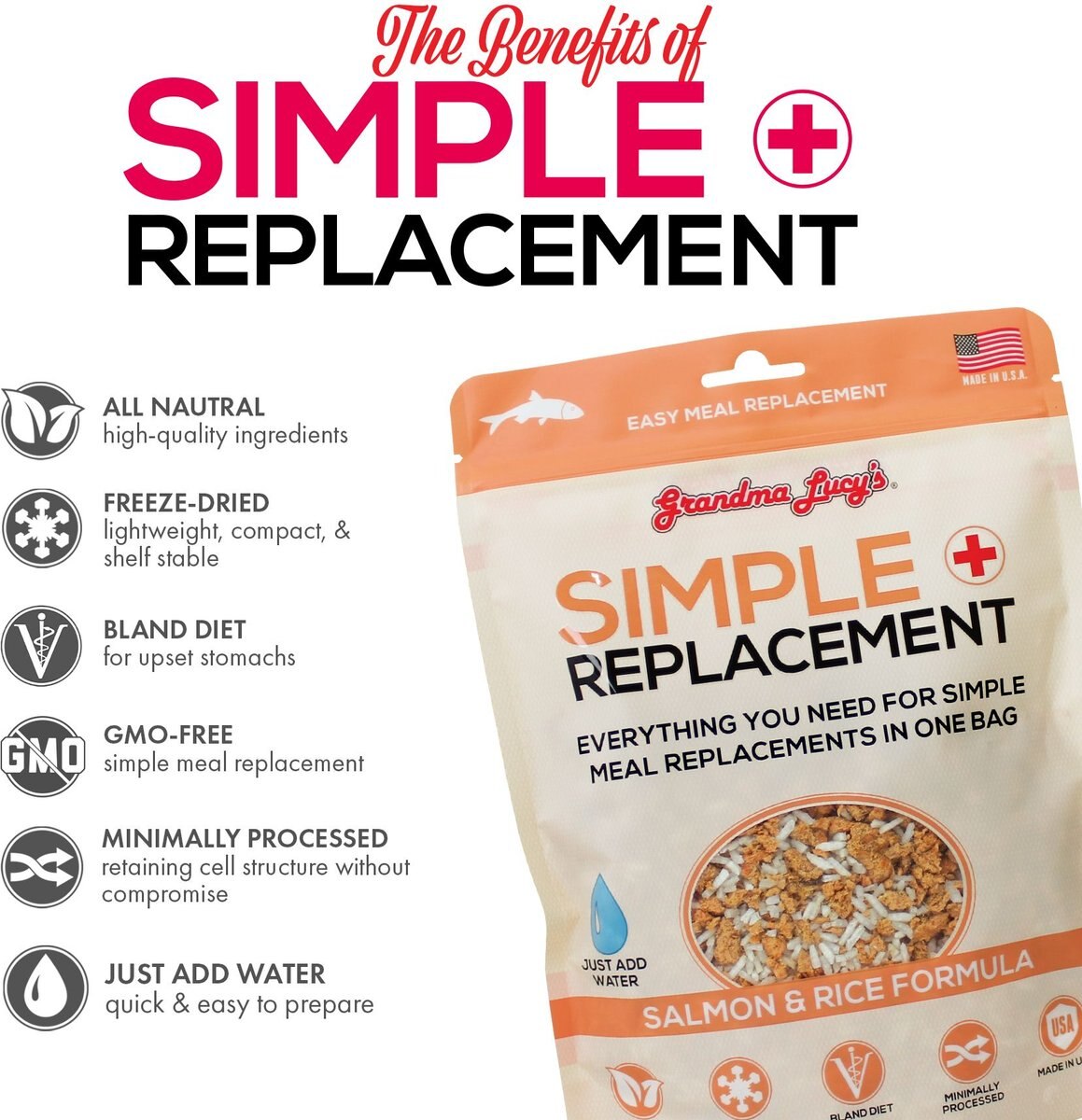 Grandma Lucy's Simple Replacement Salmon and Rice Formula Freeze-Dried Dog Food， 7-oz bag