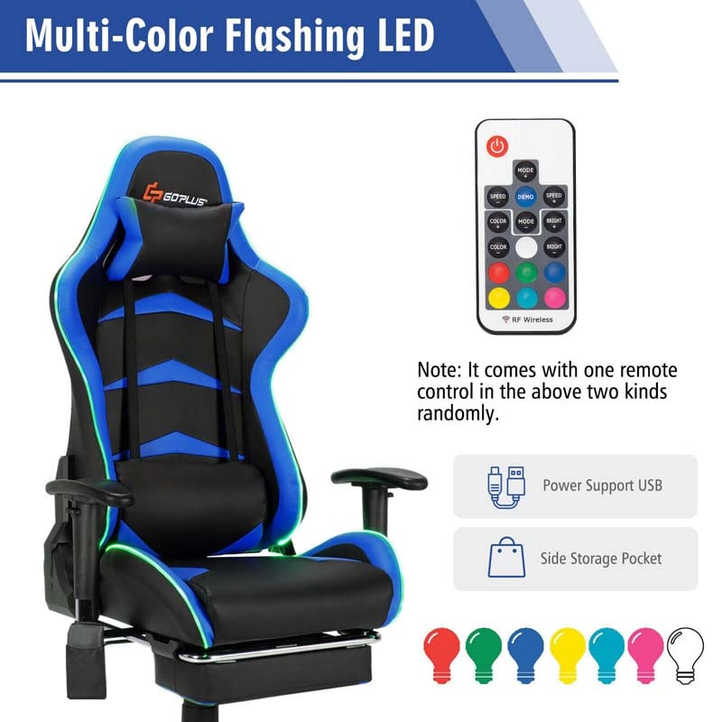 LED Massage Gaming Chair, Height Adjustable Racing Computer Office Chair with Footrest, Ergonomic High Back PU Swivel Game Chair