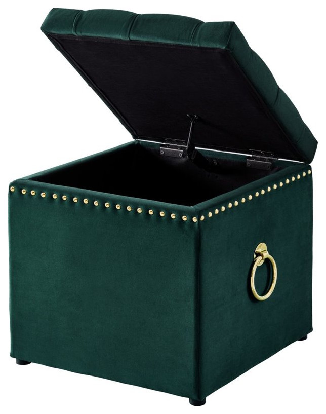 Posh Living Markella Velvet 1Pc Storage Ottoman in Hunter Green/Gold   Contemporary   Footstools And Ottomans   by Homesquare  Houzz