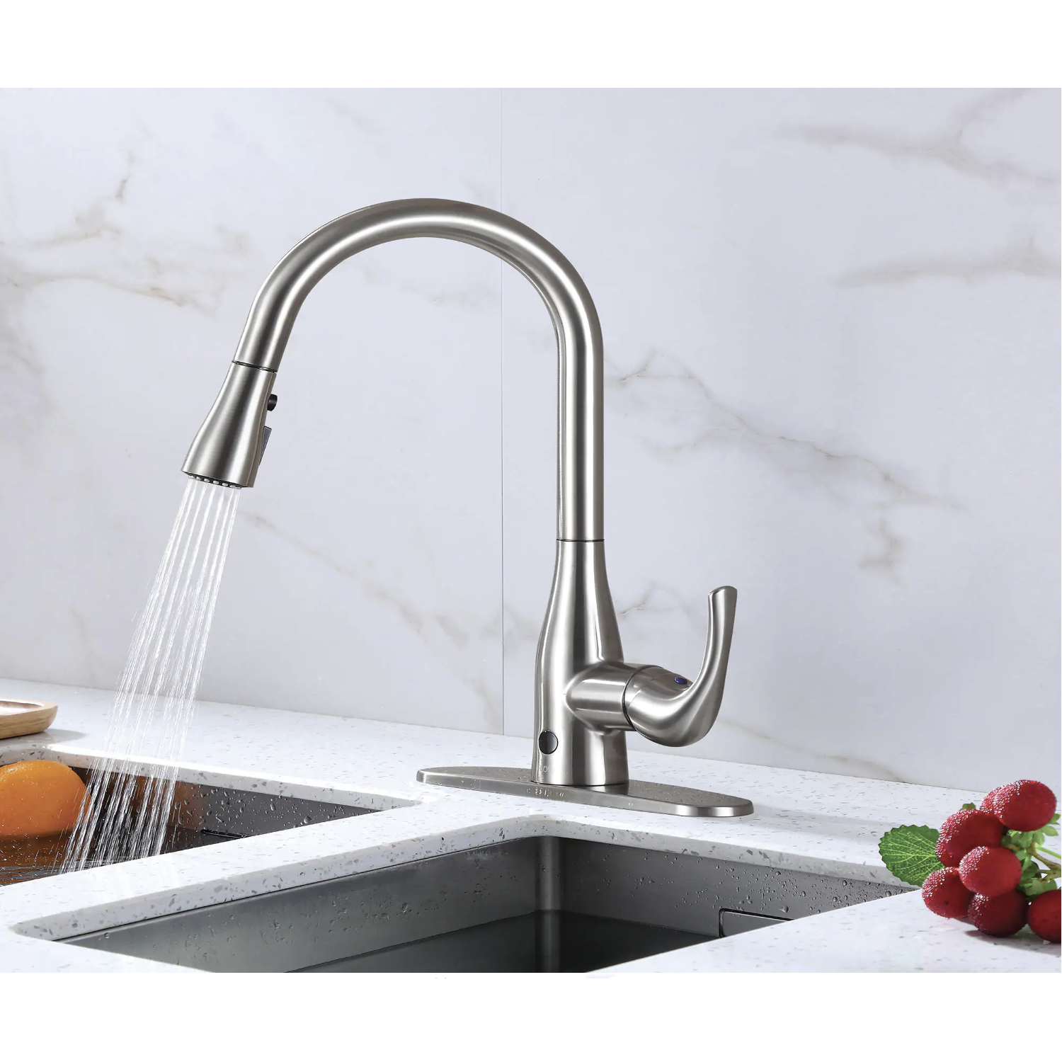 Flow Motion Activated Single-Handle Pull-Down Sprayer Kitchen Faucet in Brushed Nickel