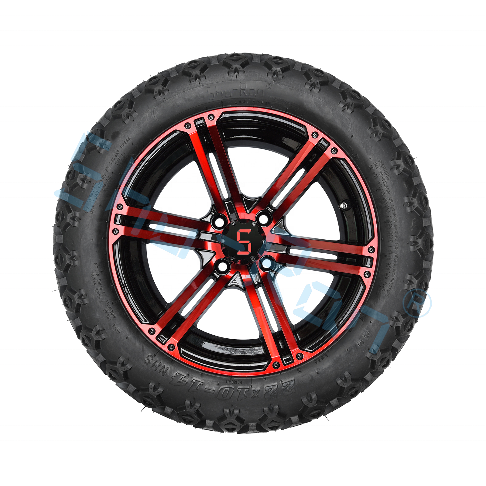 14 Inch Golf Cart Red/Glossy Black Wheels And 22x10 14'' DOT  Terrain Tires Assembly