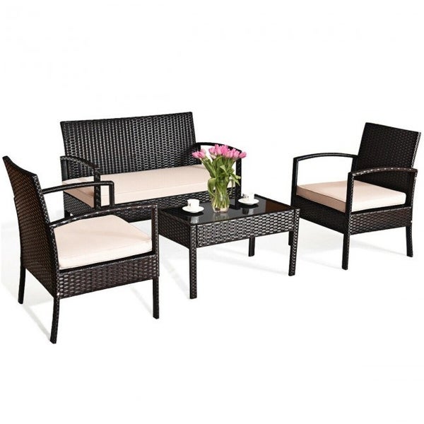 4 Pieces Patio Furniture Sets Rattan Chair Wicker Set Outdoor Bistro - Overstock - 36137047