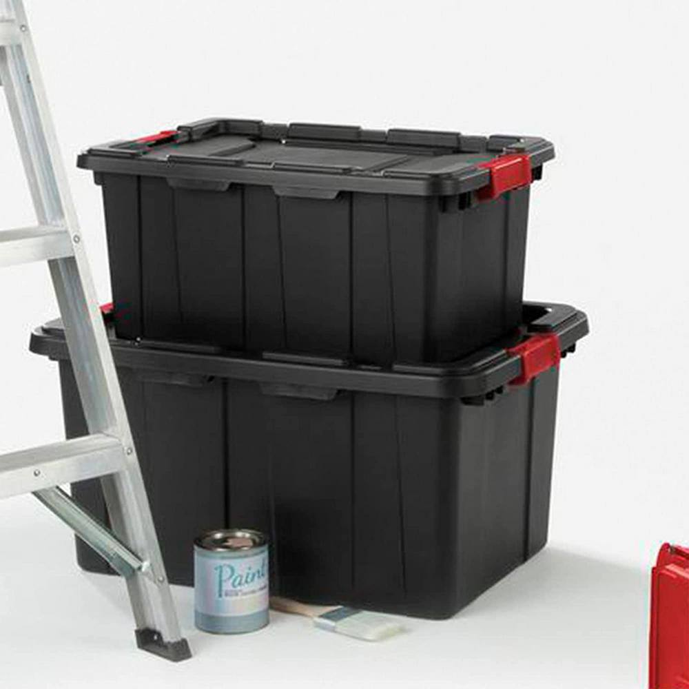 Sterilite 15-Gal. Durable Rugged Industrial Tote with Latches in Black (12-Pack) 12 x 14649006