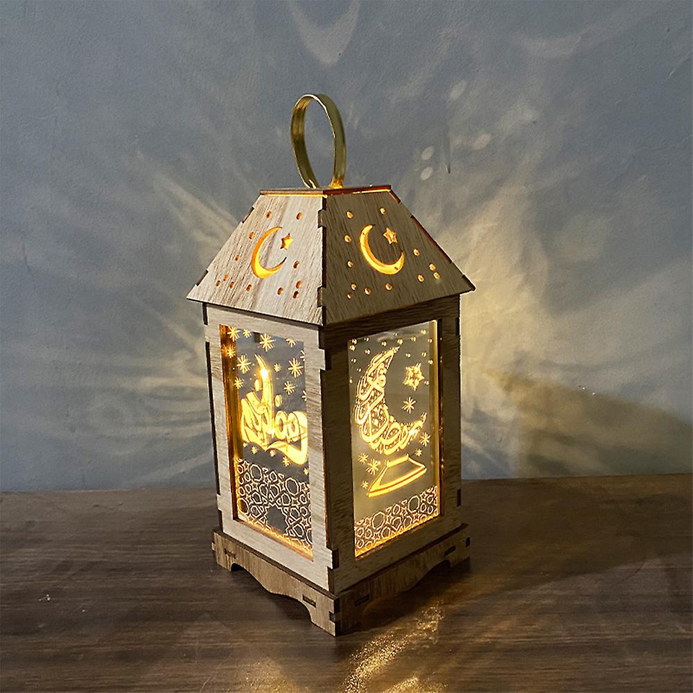 Wooden Wind Lantern Creative Eid Decorative Led Candle Light For Indoor Outdoor