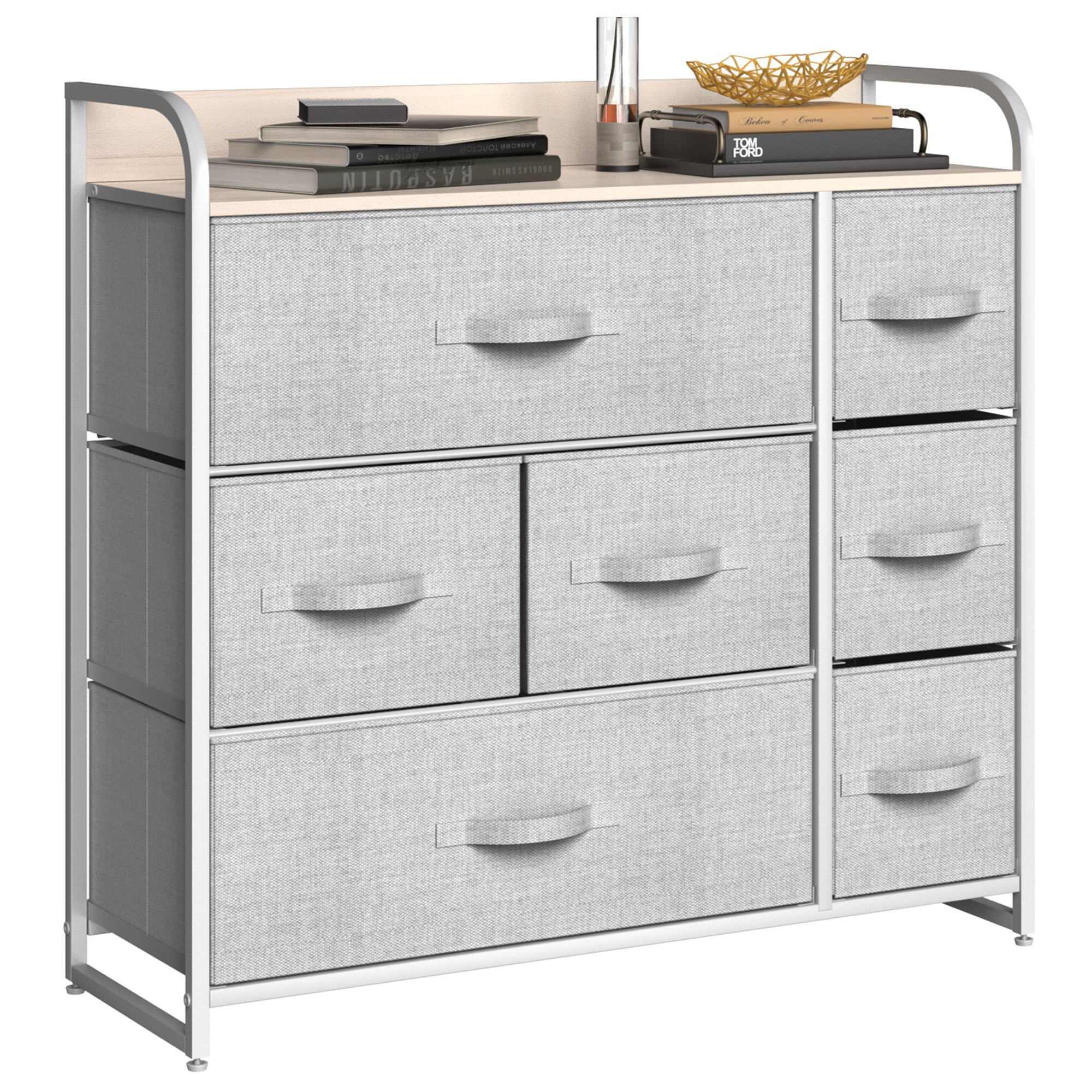 YITAHOME Fabric Storage Tower Dresser with 7 Drawers Organizer Unit For Bedroom Modern Light Gray