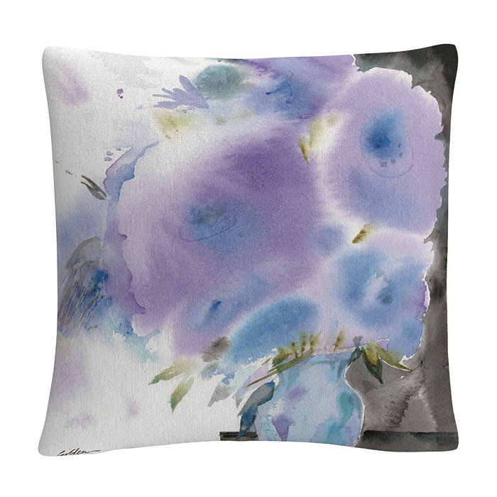 Baldwin Sheila Golden Purple Flowers Square Watercolor Painting Decorative Pillow， 16 x 16