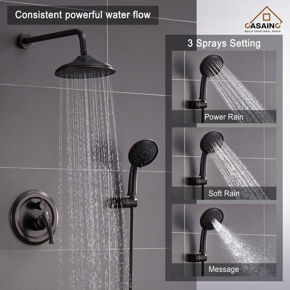 CASAINC 3-Spray Patterns 8.3 in. Tub Wall Mount Dual Shower Heads in Spot Resist Oil-Rubbed Bronze HM-B208-SQ-ORB