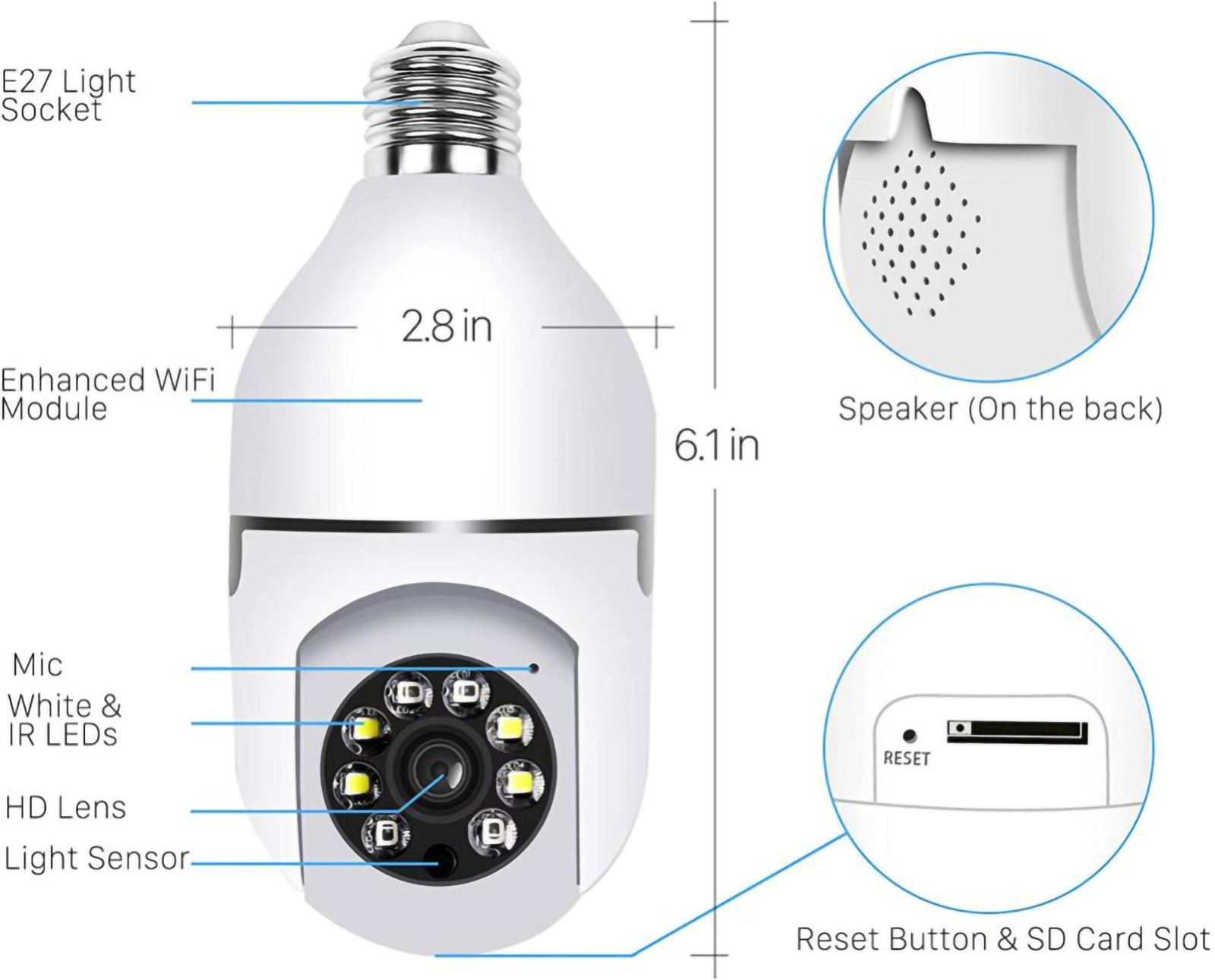 1080P Light Bulb Camera， 5GHz WiFi Wireless Security Camera， 360° Surveillance Camera with Infrared Night Vision， Screw In E27 Bulb Light Socket Camera