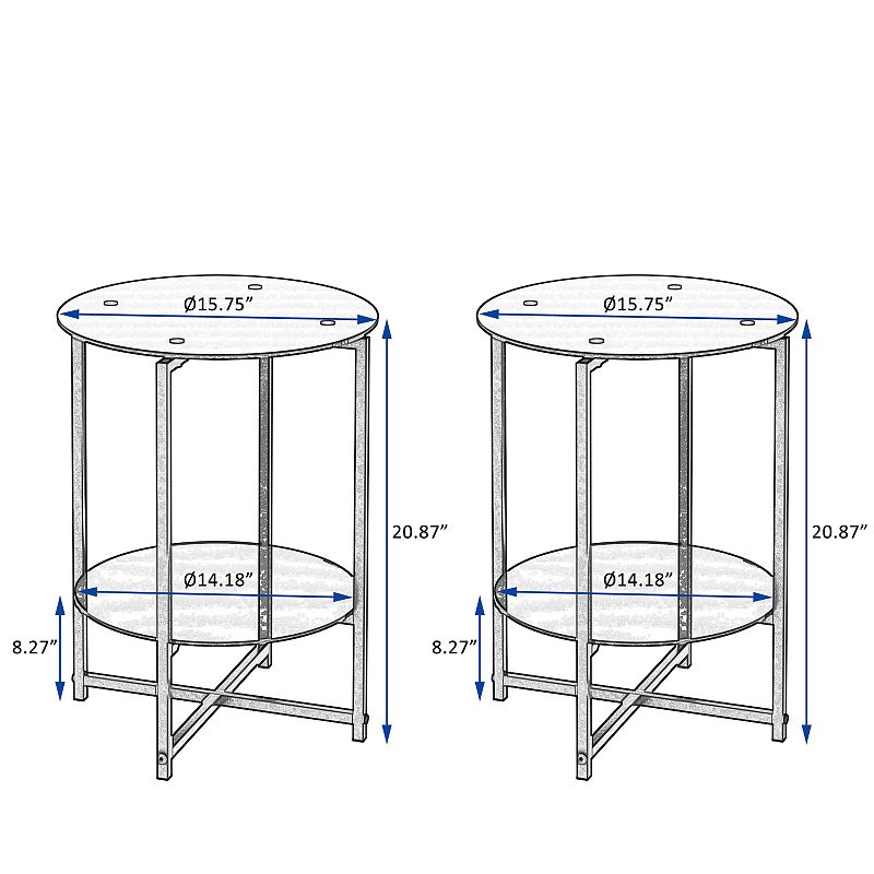 F.C Design 2-Piece Set Tempered Glass End Table and Round Coffee Table for Bedroom， Living Room， Office - Modern