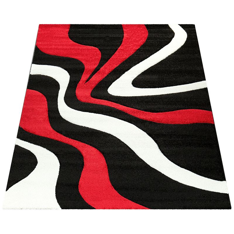 Designer Rug with Contour Cut and Modern Wave Pattern