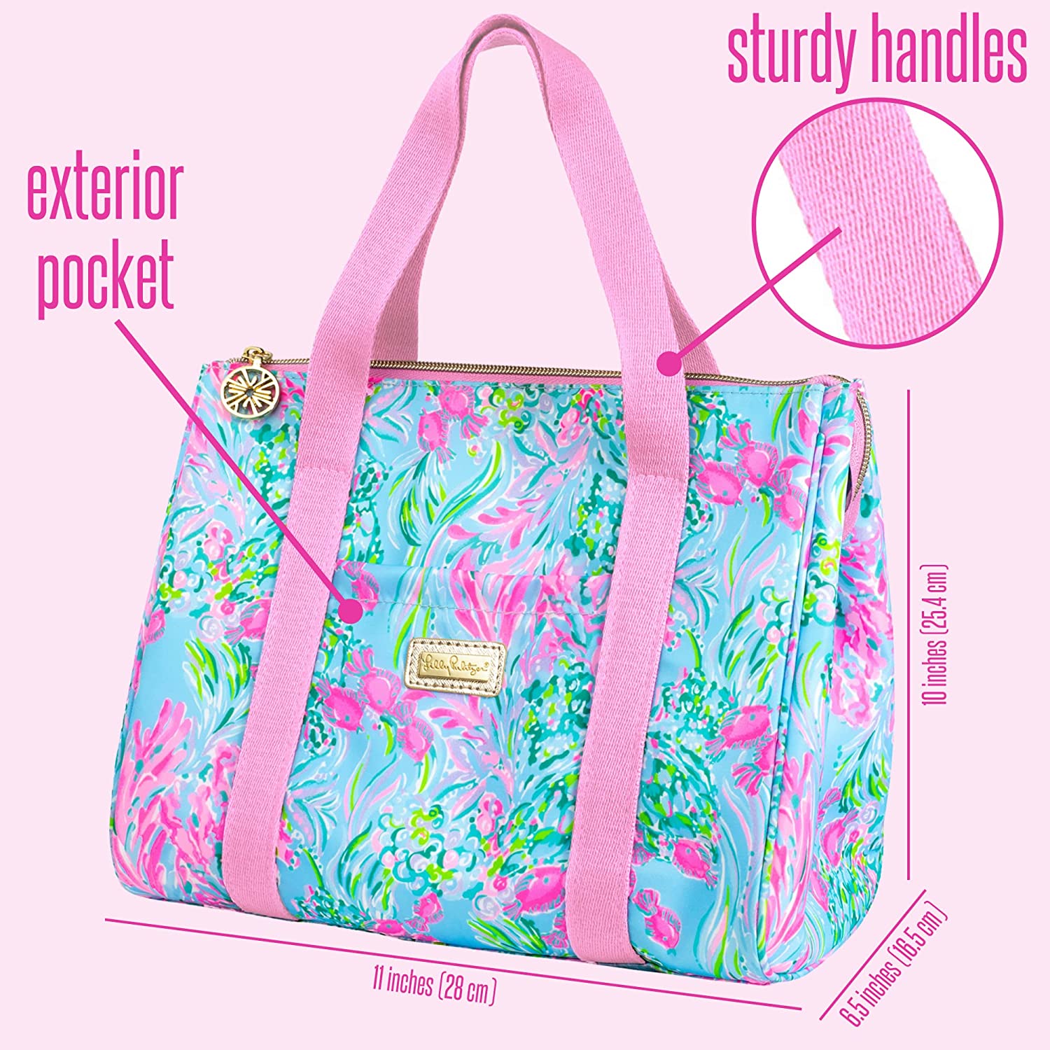 Lilly Pulitzer Thermal Insulated Lunch Cooler Large Capacity， Women's Lunch Bag with Storage Pocket and Shoulder Straps， Best Fishes