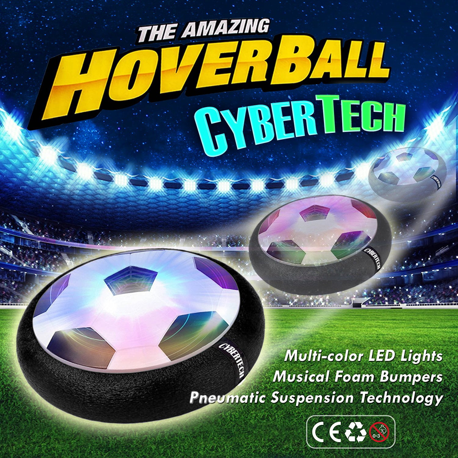 Cybertech Indoor Toy Hover Ball， 2 in 1 Hockey Puck or Soccer Ball and Football