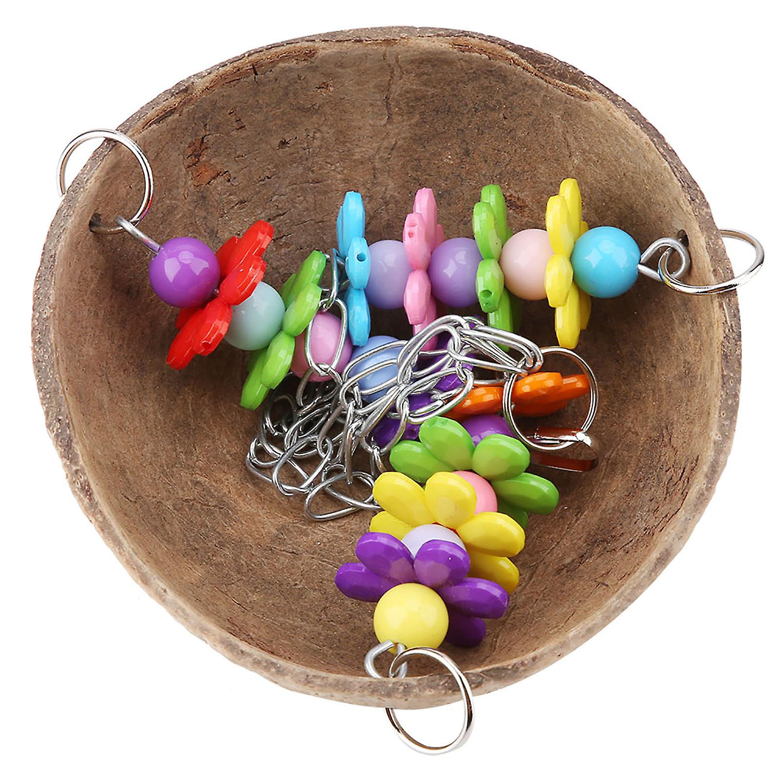 Bird Parrot Coconut Shell Swing Toy Wire Cage Hanging Chew Toy