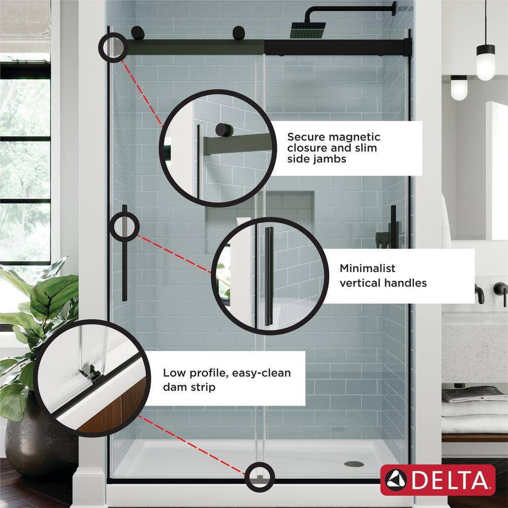 Delta Classic 500 44 in. W - 48 in. W x 71-18 in. H Sliding Frameless Shower Door in Nickel with Clear Glass SC5S848-NIK-R