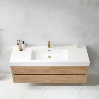 ROSWELL Palencia 60 in. W x 20 in. D x 23.6 in. H Bath Vanity in North American Oak with White Integral Composite Stone Top 803160-NO-WHN