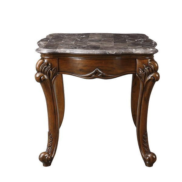 End Table with Marble Top and Carved Cabriole Legs， Brown