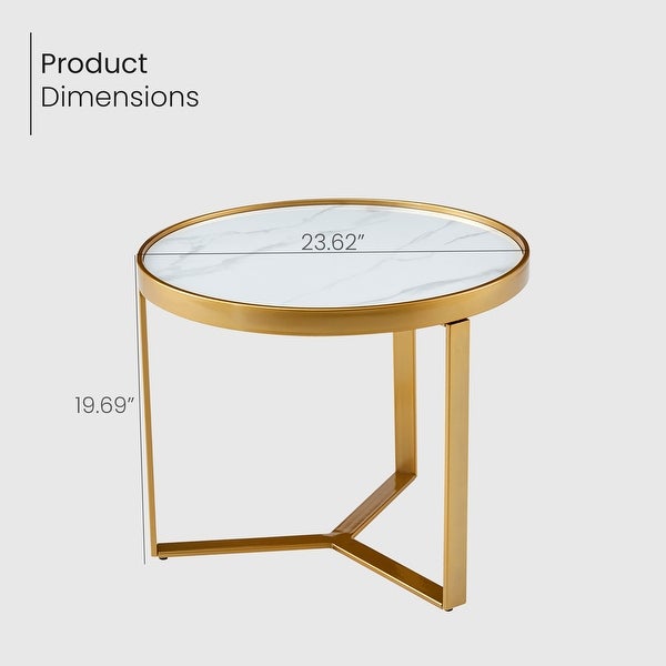 Analiza Round Side Table Sintered Stone/Tempered Glass Top - L24.80＂ x W24.80＂ x H19.68＂