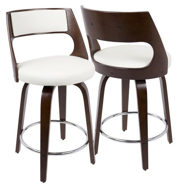 Cecina Counter Stool with Swivel Cherry and White Leather - Set of 2 - 20