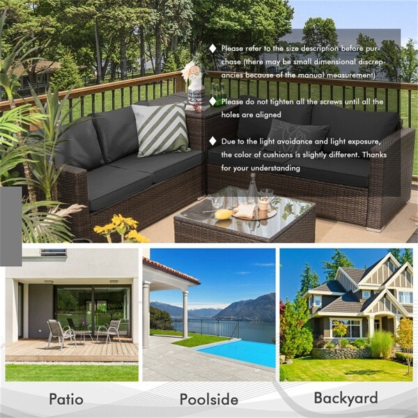 4-Piece Patio Rattan Cushioned Furniture Set with Armrest and Storage Box - Overstock - 37500640