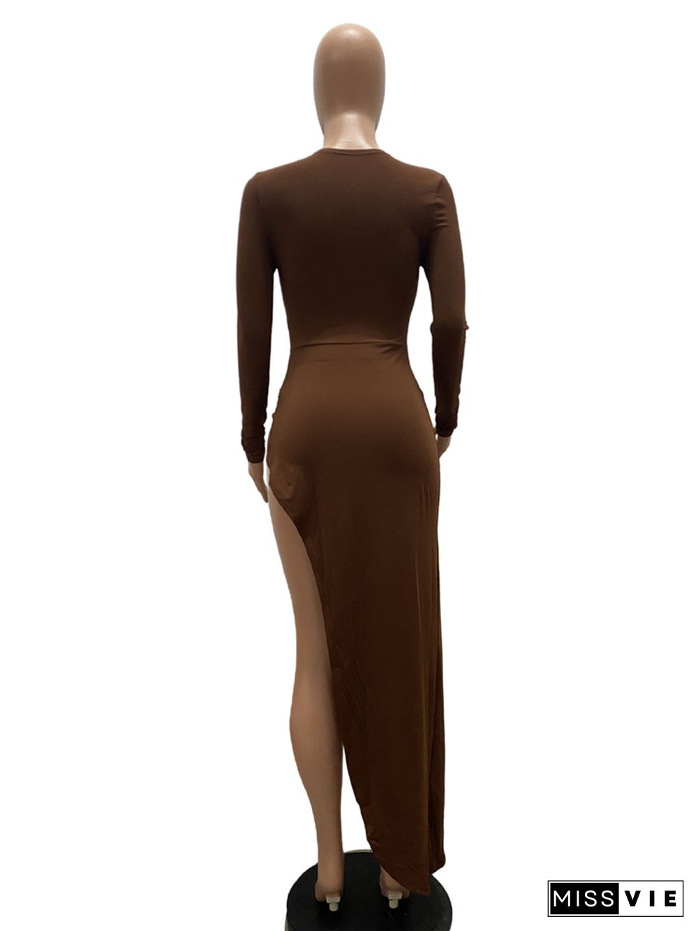 Long Sleeve Hollow Out High Split Slit Evening Dress