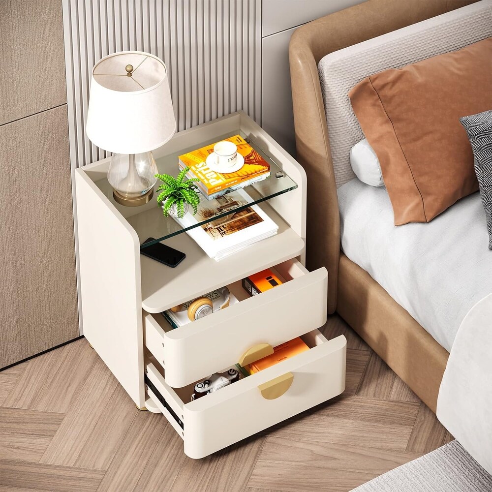 Modern Nightstands  2 Drawer Night Stand with Open Storage Space