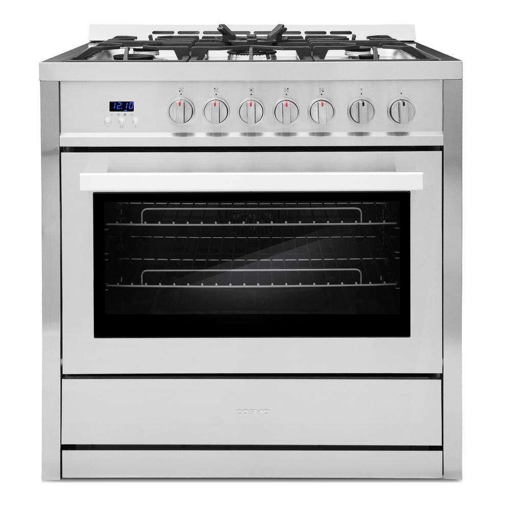 Cosmo 36 in. 3.8 cu. ft. Single Oven Gas Range with 5 Burner Cooktop and Heavy Duty Cast Iron Grates in Stainless Steel COS-965AGC