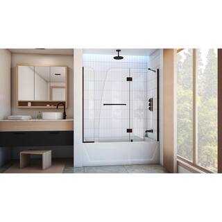 DreamLine Aqua 56in. - 60 in. W x 58 in. H Frameless Hinged Tub Door with Extender Panel in Oil Rubbed Bronze SHDR3148586EX06