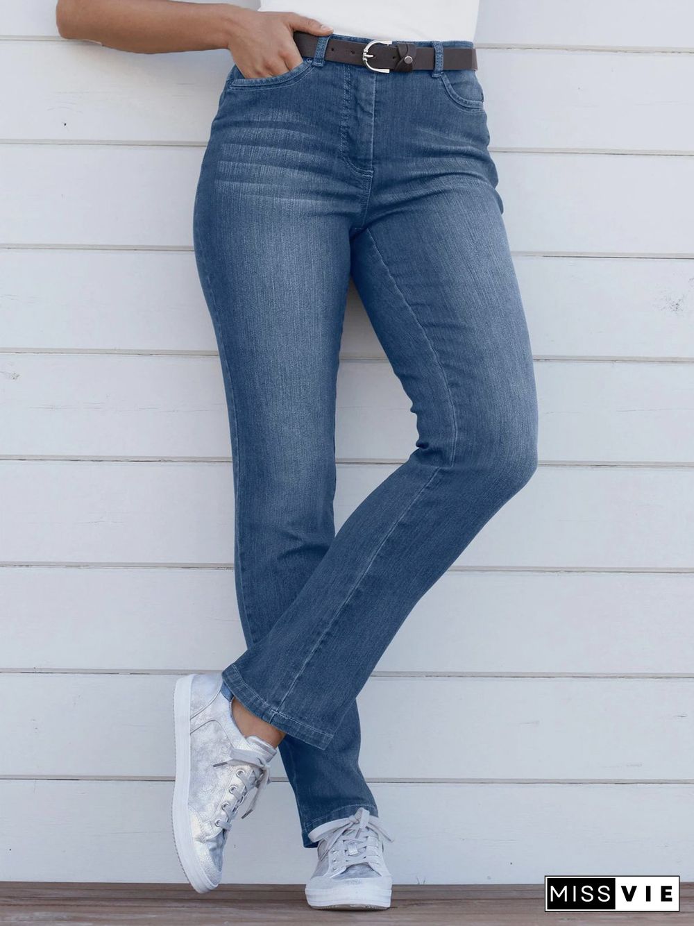 Plain Pockets Plus Size Casual Jeans