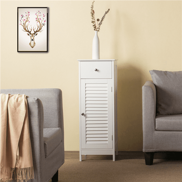 Topeakmart Bathroom Floor Storage Cabinet Free-Standing Storage Organizer with Drawer and Single Shutter Door, White