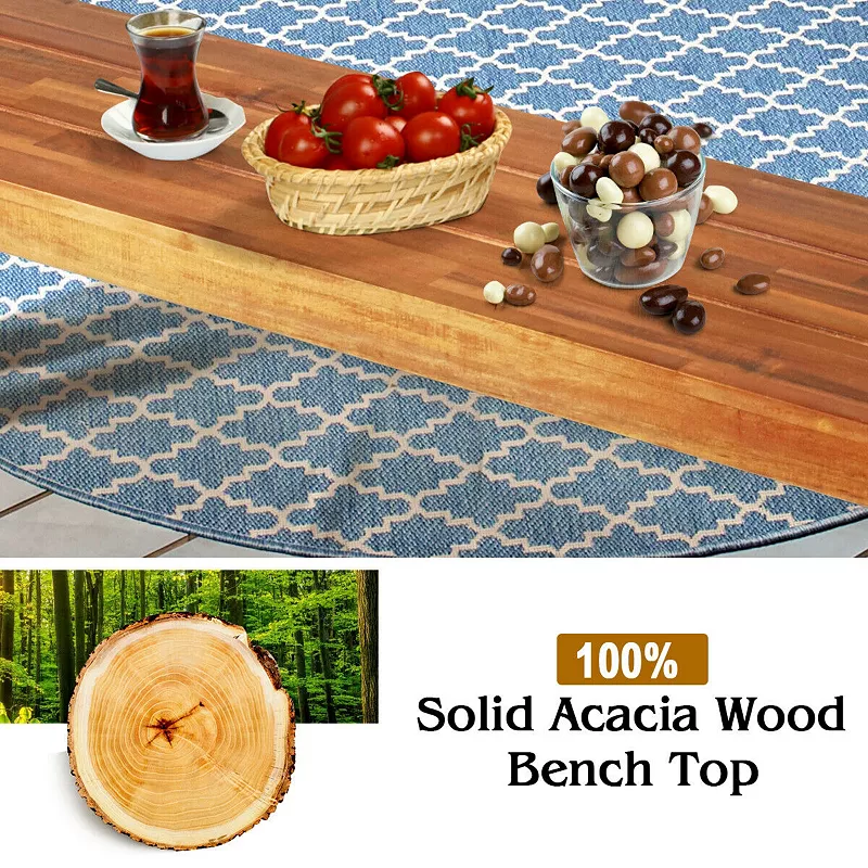 Set Of 2 Patio Acacia Wood Dining Benches