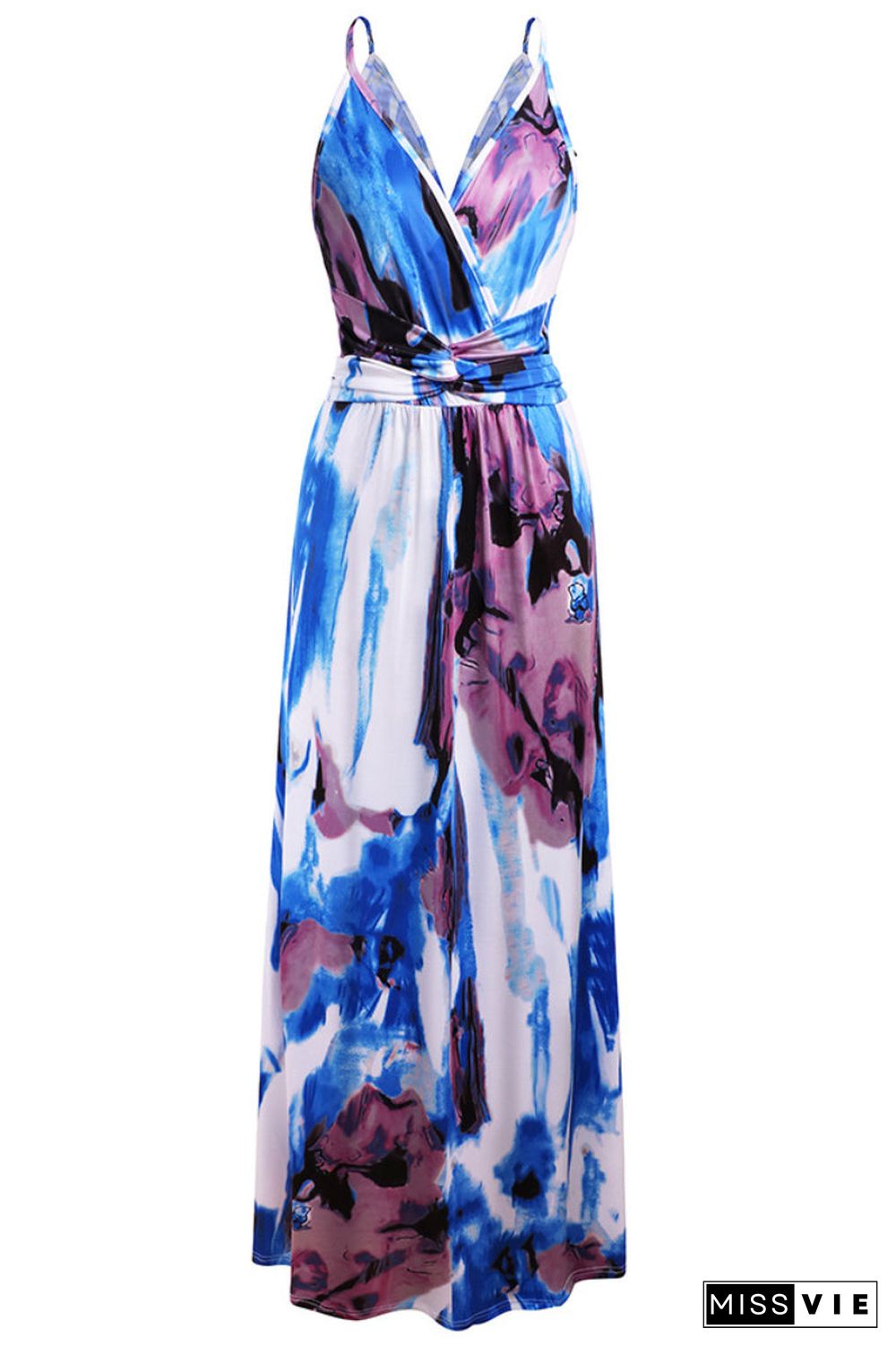 Hot Deep V Print Floral Women Formal Maxi Dress