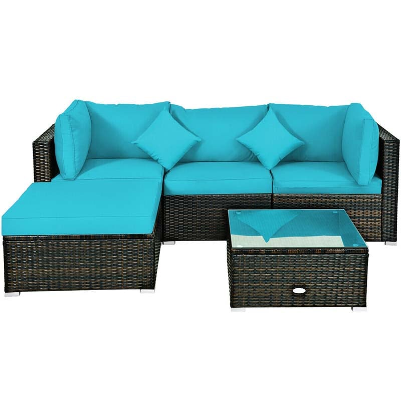 5 Pcs Outdoor Patio Rattan Furniture Sectional Sofa Set Wicker Conversation Set with Cushions