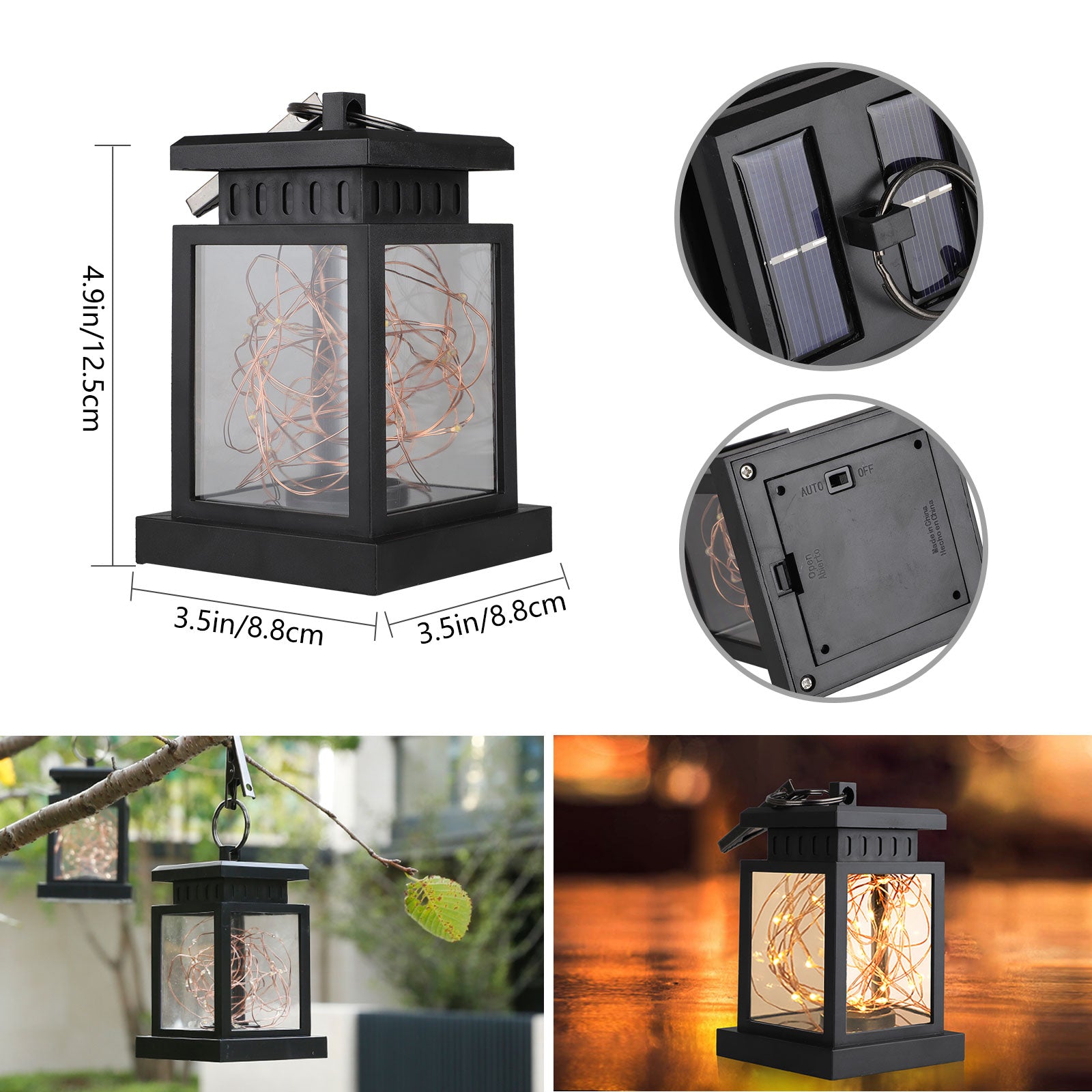 EEEkit Black Solar Outdoor Hanging Lantern With Waterproof