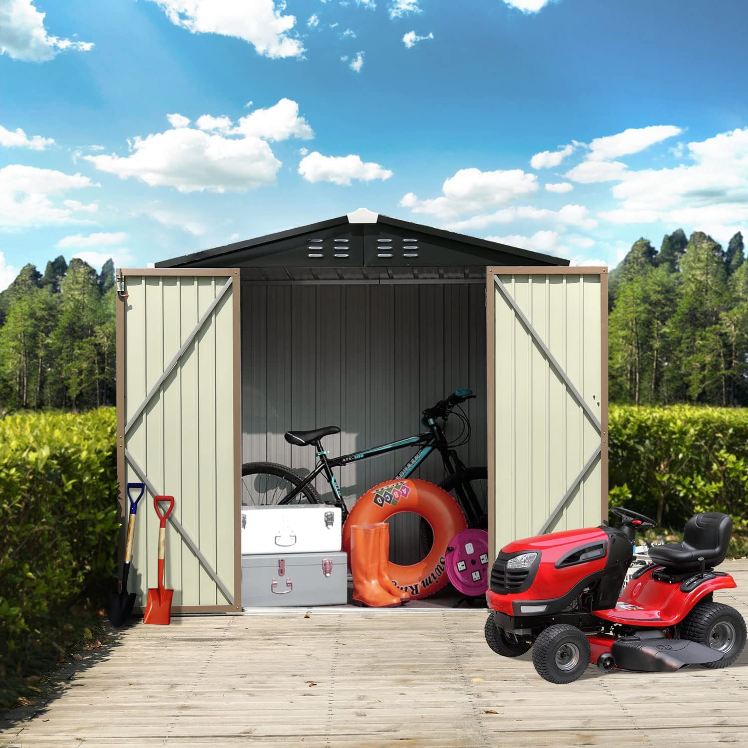 4 x 6 FT Outdoor Storage Shed, Metal Sheds & Outdoor Storage with Air Vents and Double Lockable Door, Galvanized Steel Garden Shed Tool Shed with Pent Roof for Backyard Patio Garden Lawn, Dark Grey