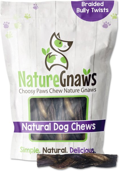 Nature Gnaws 11-12-inch Braided Bully Twist Beef Flavor Dog Treat， 5 count