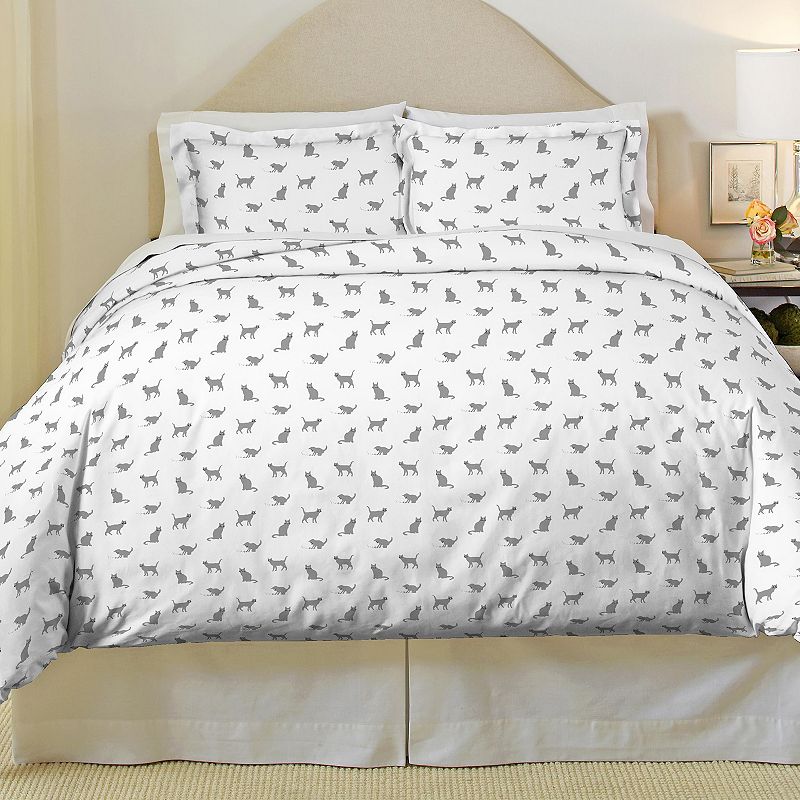 Pointehaven Cats Luxury Flannel Duvet Cover Set