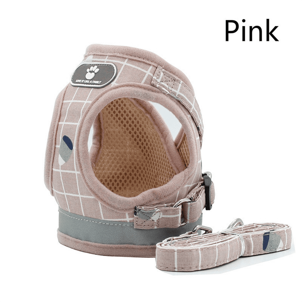 HQZY Pet Dog Cat Harness with Leash Adjustable Vest Walking Supplies Soft Breathable Plaid Collar Puppy for Small Medidum Large Dogs