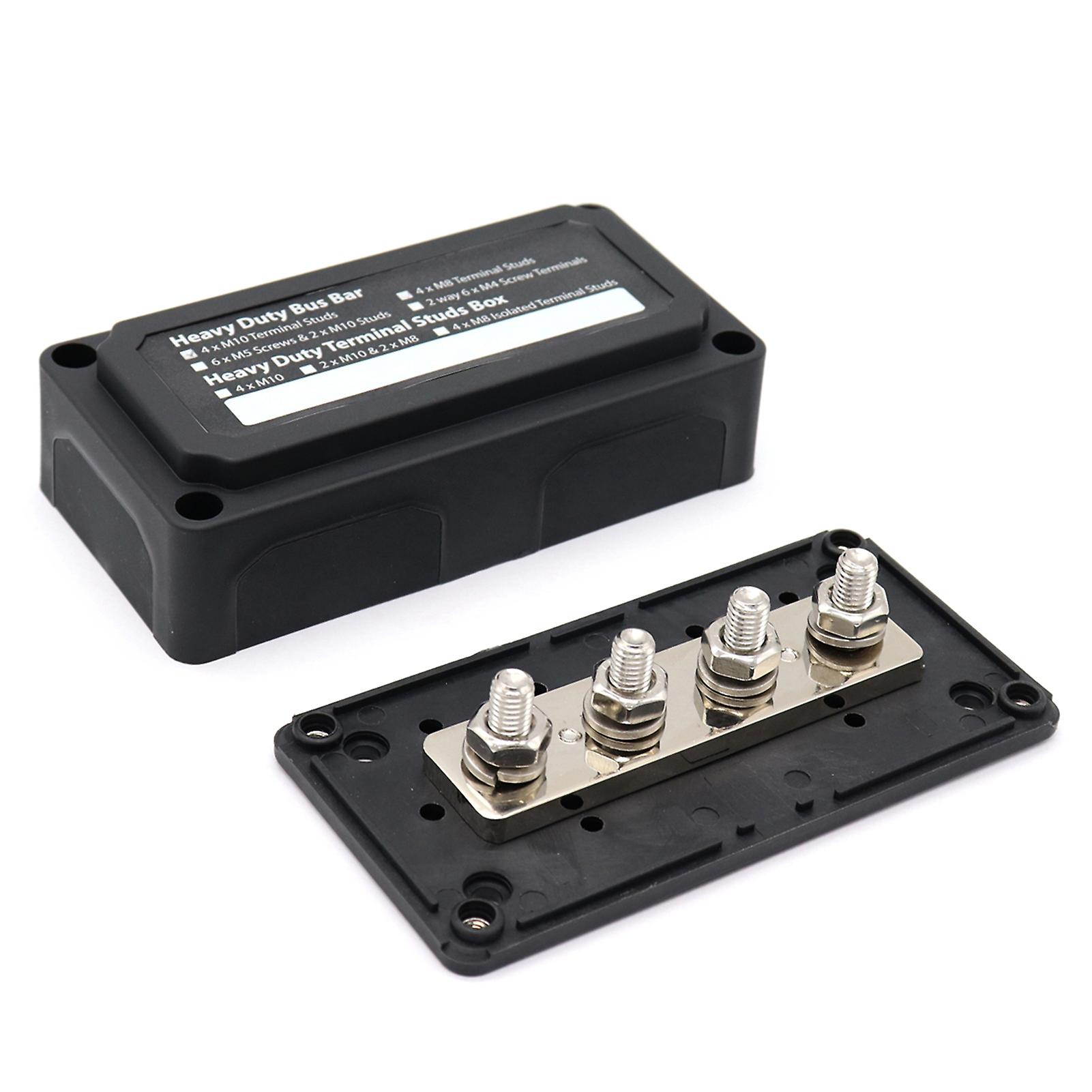 Black Power Distribution Block Heavy Duty Bus Bar Box With 3/8in M10*4 Terminal Studs 48v 300a Post Battery Junction Block For Car Rv Truck Marine Boa