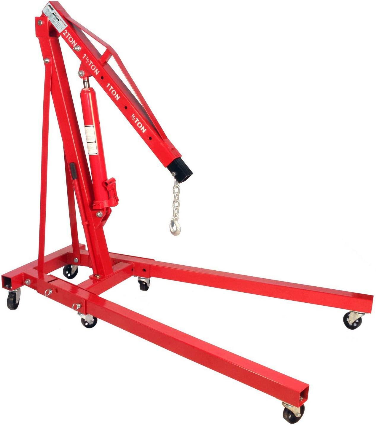 Dragway Tools 2 Ton Folding Hydraulic Engine Hoist Cherry Picker Shop Crane Hoist Lift with 6 Fully Rotating Caster Wheels