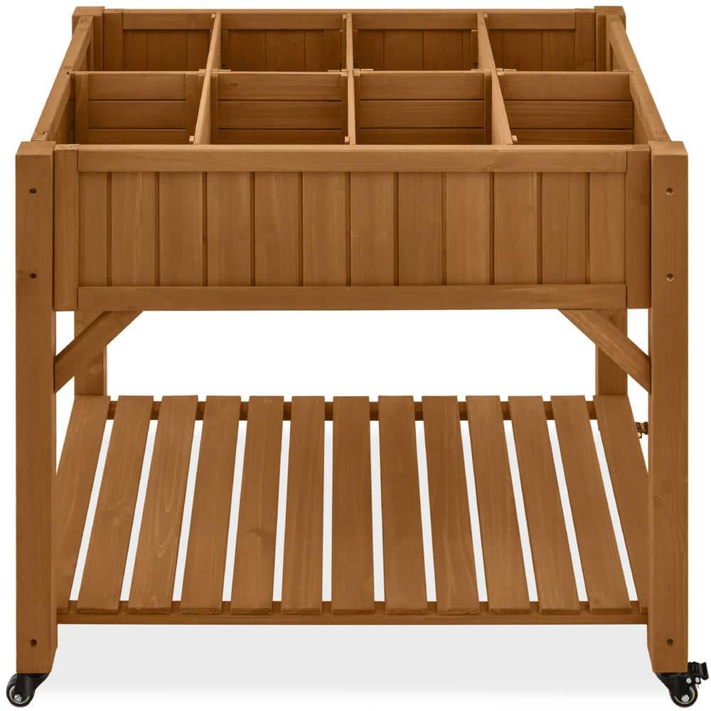 Best Choice Products 24 in. x 36 in. x 32 in. Elevated Mobile Pocket Herb Garden Bed Planter w/Lockable Wheels - Acorn Brown SKY6573