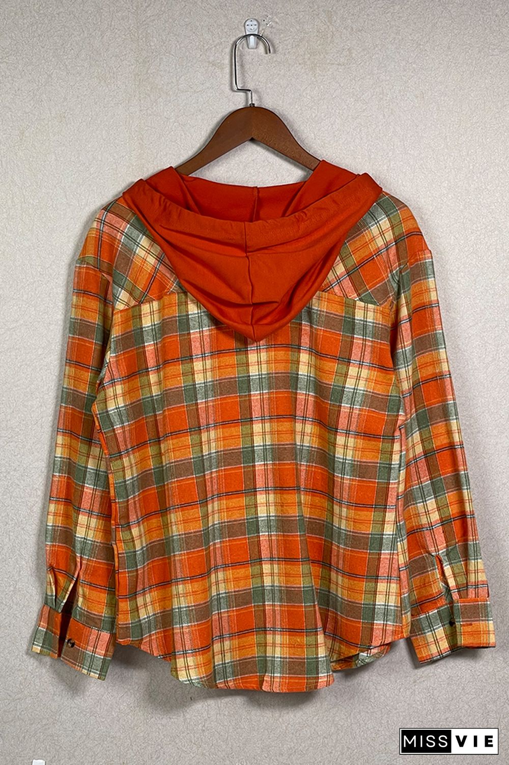 Plaid Button Front Hoodies Shacket Shirt Women Wholesale