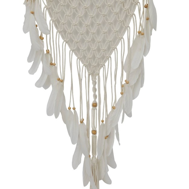 Cotton Macrame Handmade Intricately Woven Dreamcatcher Wall Decor With Beaded Fringe Tassels White Olivia amp May